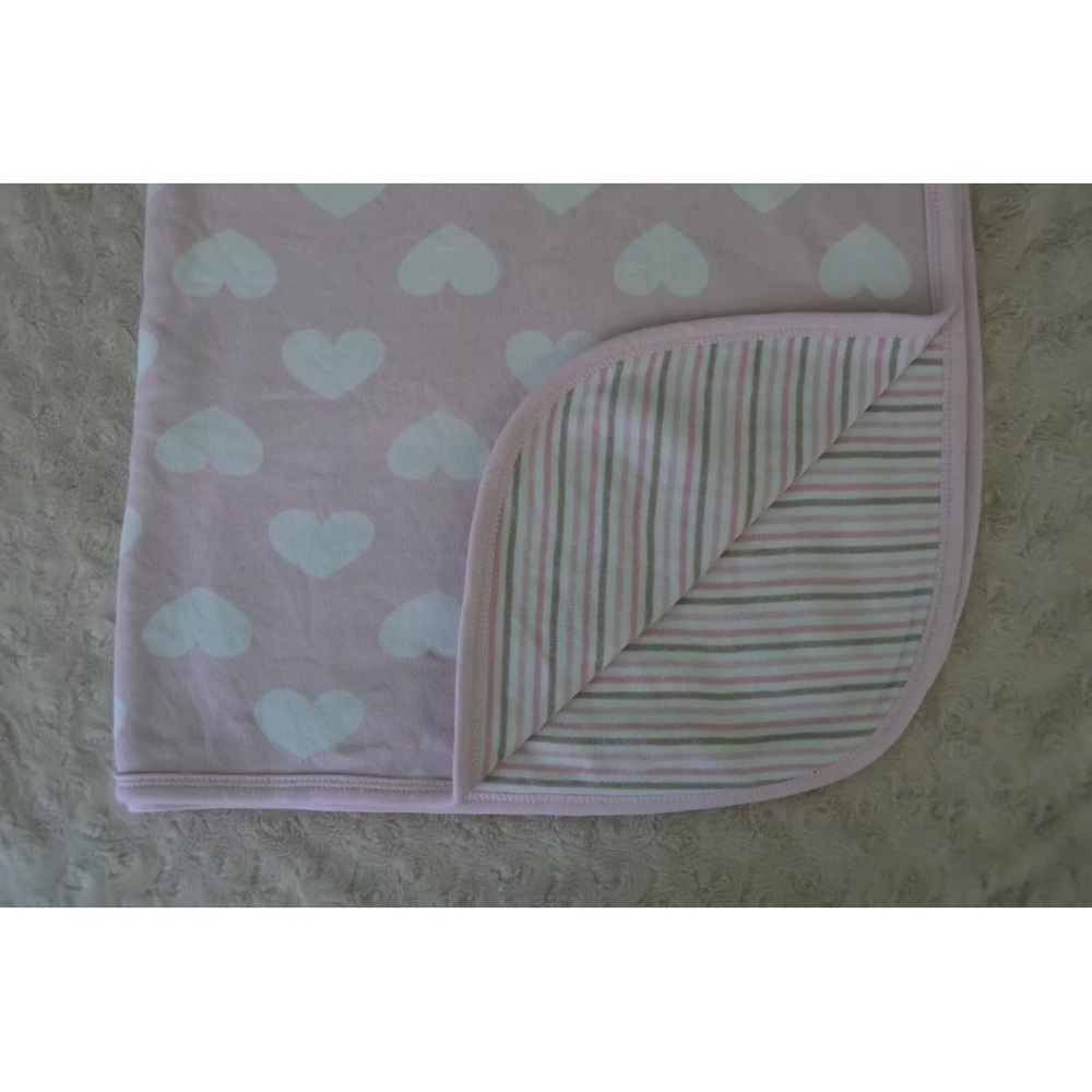 Gerber Organic Baby Blanket Hearts Stripes Pink White Tan Security Lovey